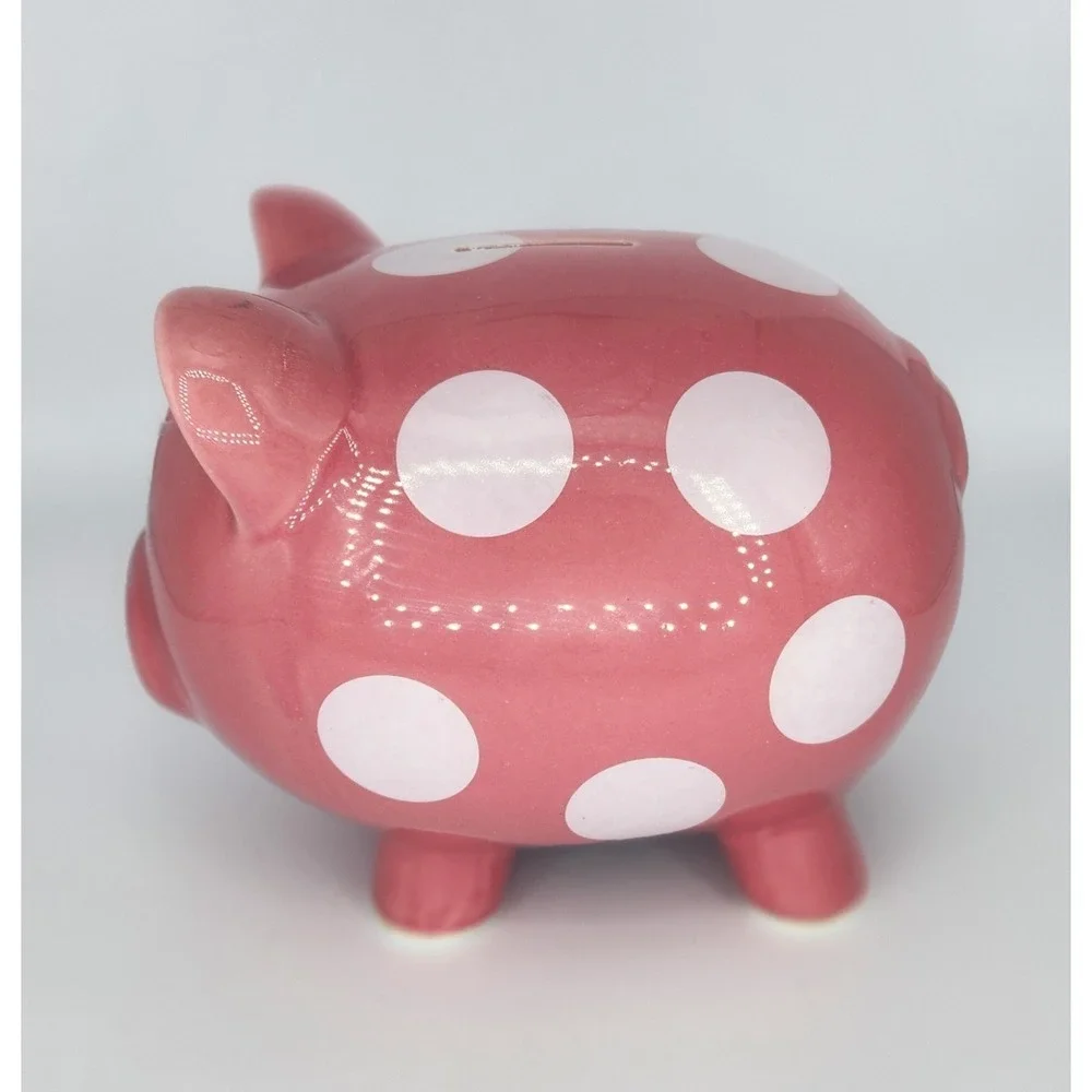 Gibson Pink Ceramic Piggy Bank with‎ White Polka Dots 6